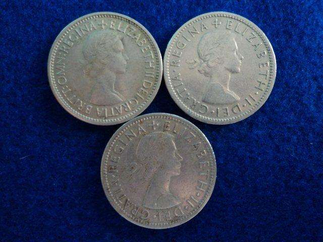 UK 2 Shillings Florin Coins.  1953,  1956,  1957 as per scan.  Circulated.