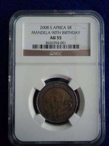 Mandela 90th Birthday R5. AU 55 - NGC Graded.