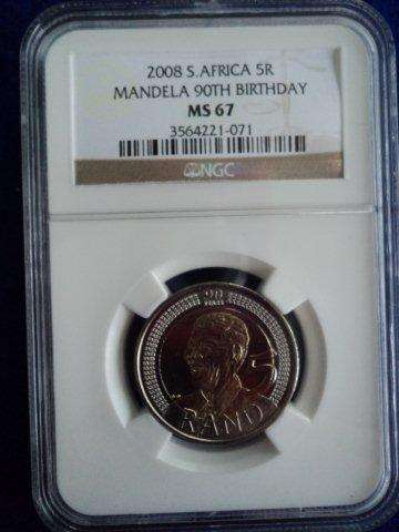Mandela 90th Birthday R5. MS 67 - NGC Graded.
