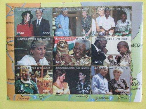 Mali 2010 Nelson Mandela,  Michael Jackson,  Diana - Mint Sheet of 9 Stamps.