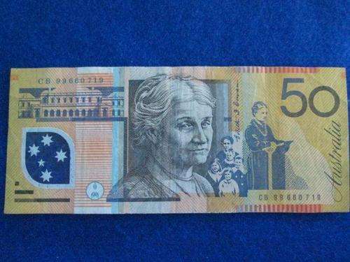 Australia 50 Dollars  Polymer Banknote.  Circulated.  Prefix CB99660719