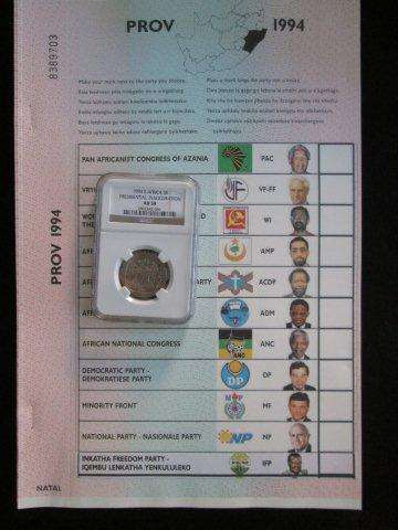 Presidential Inauguration AU58 NGC Graded + 1994 BALLOT PAPER (with Nelson Mandela) Natal.