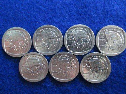 10 YEARS FREEDOM R2.00 COINS.  2004.