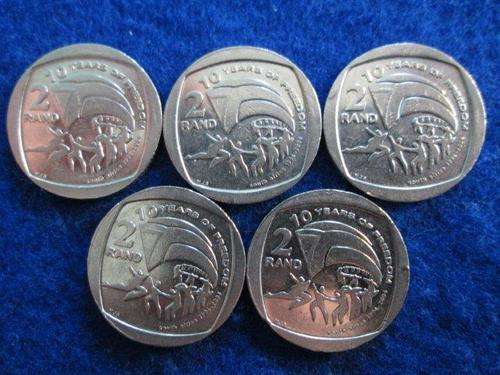 10 YEARS FREEDOM R2.00 COINS.  2004.