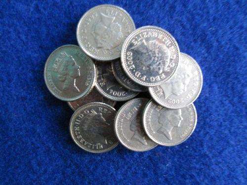 Great Britain.  10 X 5 Pence coins.  Circulated. Price is for the lot.