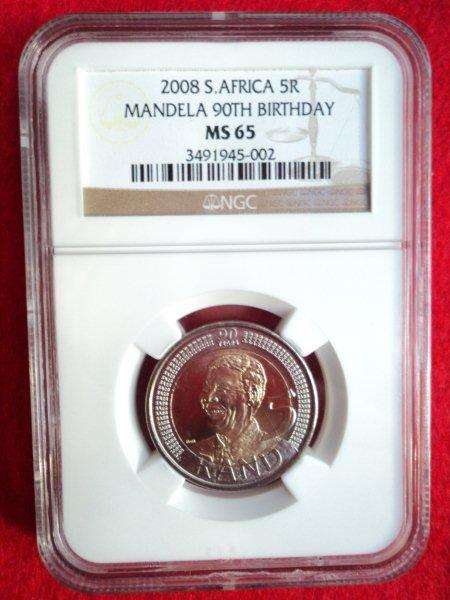 MS65 - Nelson Mandela 90th Birthday R5. NGC Graded.
