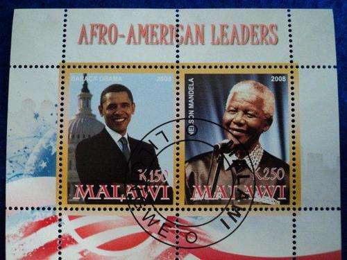 SCARCE !!! MALAWI - 2 STAMPS 2008 OBAMA + MANDELA - AFRO AMERICAN LEADERS.  (BID PER SHEET).