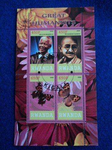 RWANDA 2009 NELSON MANDELA & MOHANDAS GANDHI "GREAT HUMANISTS". CTO.