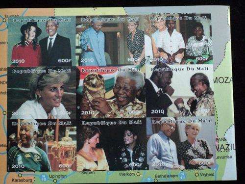 Mali 2010 Nelson Mandela,  Michael Jackson,  Diana - Imperforated - Mint Sheet of 9 Stamps.