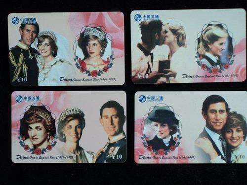 4 x Prins Charles & Diana Collectable Phone Cards.   Used China Phone Cards.