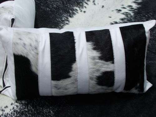 NGUNI HIDE CUSHIONS - WHITE SUEDE WITH BLACK & WHITE HIDE