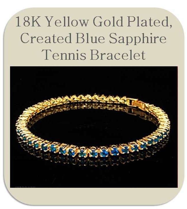 Beautiful, 18K Gold Plated Created Blue SapphireTennis Bracelet
