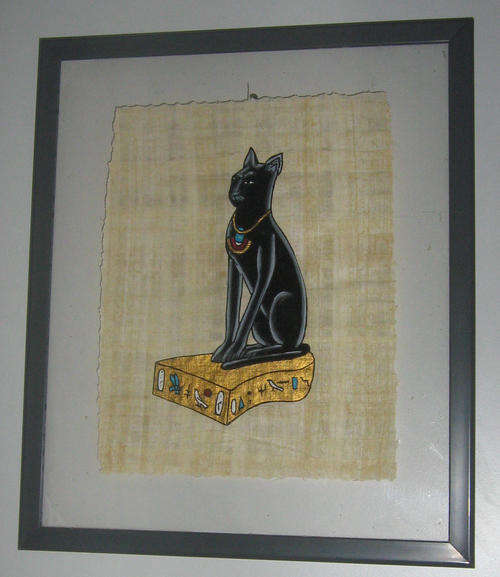 EGYPTIAN PAPYRUS PAINTING - BASTET CAT