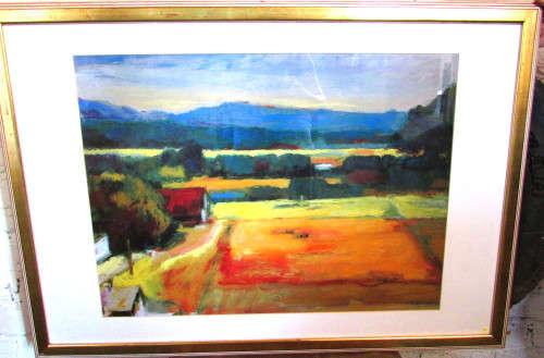 RED ROOF HOUSE IN A LANDSCAPE - LARGE PRINT  FRAMED