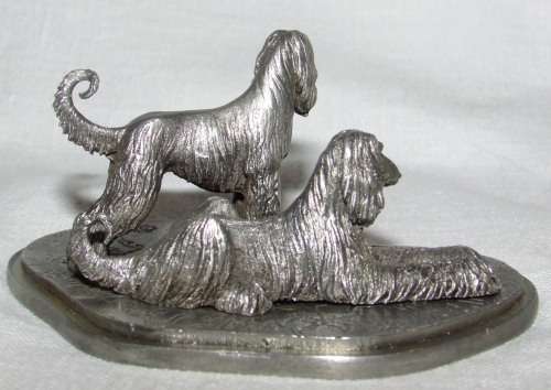ABSOLUTELY GORGEOUS PAIR OF PEWTER AFGHAN HOUNDS