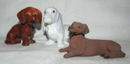 3 SMALL DACHSHUND FIGURINES