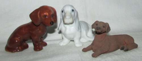 3 SMALL DACHSHUND FIGURINES