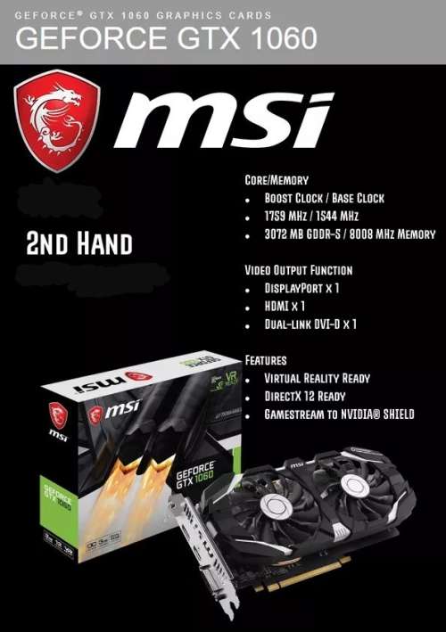 GeForce MSI GTX1060 3gig Graphics Card