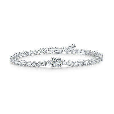 1CT Princess Cut Moissanite Diamond Women Tennis Bracelet 925 Sterling Silver