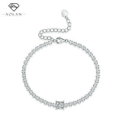 1CT Princess Cut Moissanite Diamond Women Tennis Bracelet 925 Sterling Silver