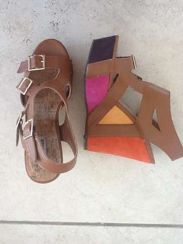 Color Block Brown Buckle Wedges
