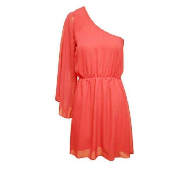 Cute PARTY Dress Coral One Shoulder