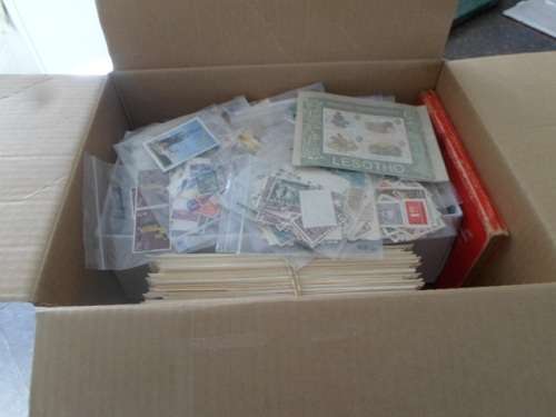 BOX WITH RSA AND WORLD STAMPS 50 X FDC`S ETC SEE PICS POSTAGE R60