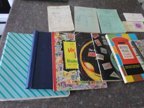 MYSTERY BOX 7 ALBUMS PLUS STAMPS ONLY FEW PAGES SHOWN POSTAGE R80 SEE PICS!!!