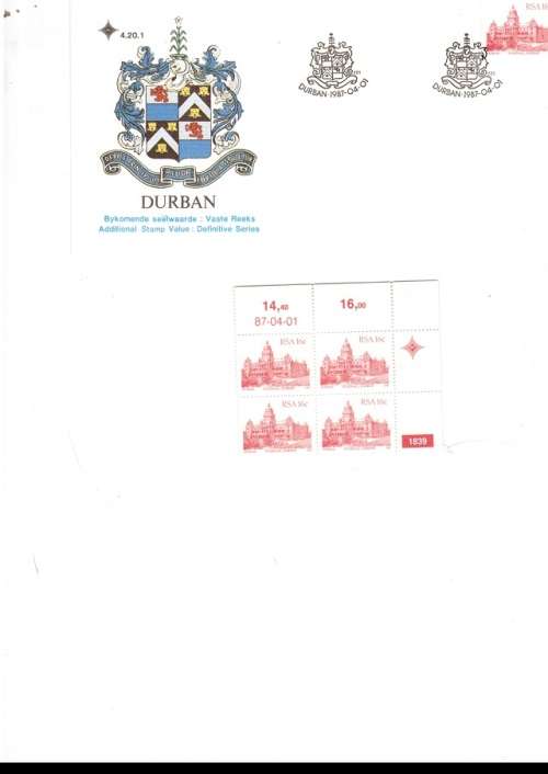 1 X RSA FDC ADDIONAP STAMP VALUE 1987 PLUS 1 X CONTROL BLOCK OF 4 MINT STAMPS EACH SEE PICS