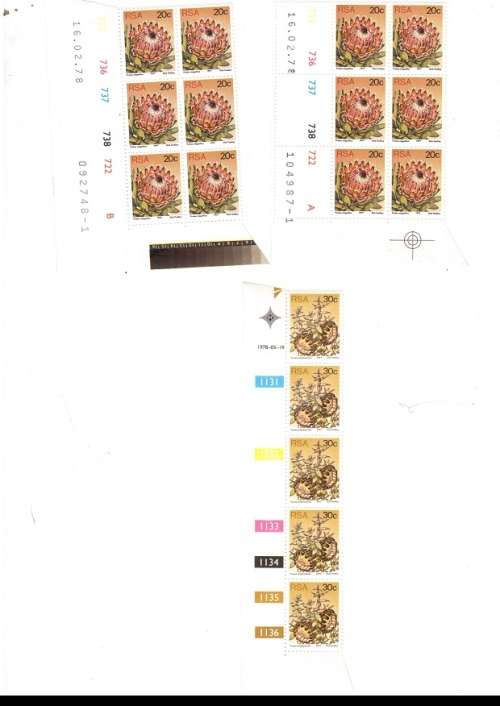 REPUBLIC OF SOUTH AFRICA PROTEA 22 X CONTROL BLOCKS OF 6 MINT STAMPS EACH