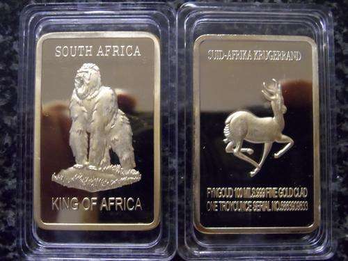 SOUTH AFRICA GORILLA 1 OZ .999 24 K GOLD CLAD BAR SEE PICS