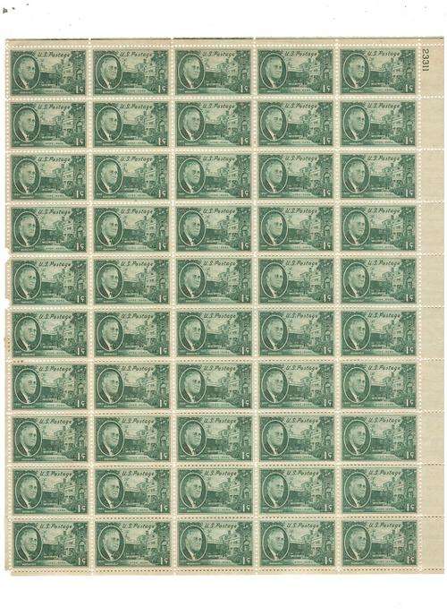 CONTROL BLOCK OF 50 UNITED STATES 1 c ROOSEVELDT 1945 STAMPS SEE PIC!!!!