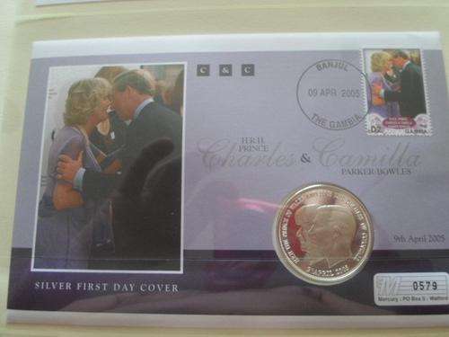 GAMBIA FDC CHARLES AND CAMILLA WITH SILVER CROWN LIMITED ISSUE ONE OF 1,950 SEE PICS!!!!!!!!!!