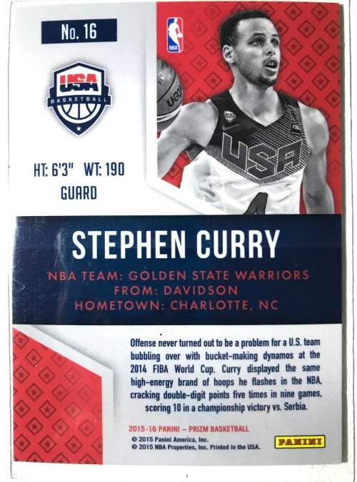2015 Panini Prizm USA Basketball Stephan Curry