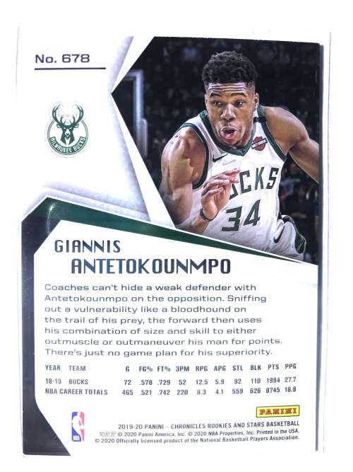 2019-20 Panini Chrinicles Rookies and Stars Insert Giannis Antetokounmpo #678