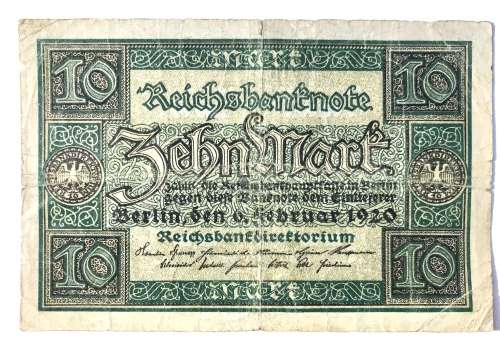 1920 Germany 10 Mark Bank Note