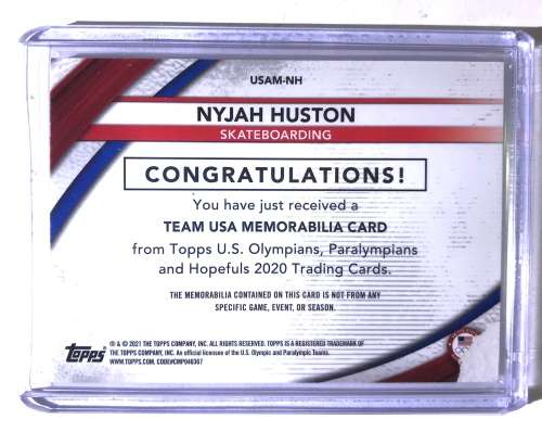 2020-21 US OlympicsTeam USA Memorabilla #NH Nyjah Huston Skateboarder