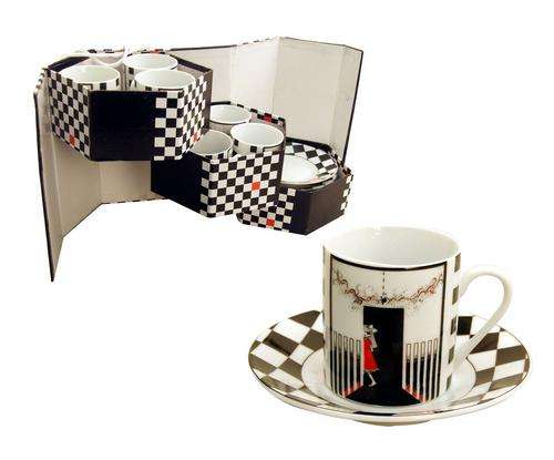 12 PC CHECK ESPRESSO CUP & SAUCER SET