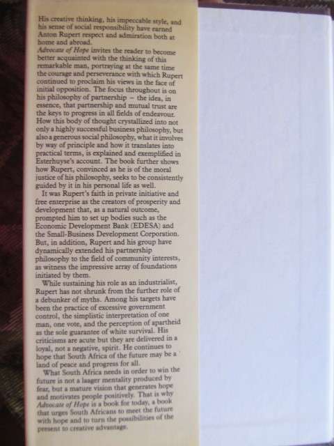 Anton Rupert -  Advocate of Hope - W P Esterhuyse