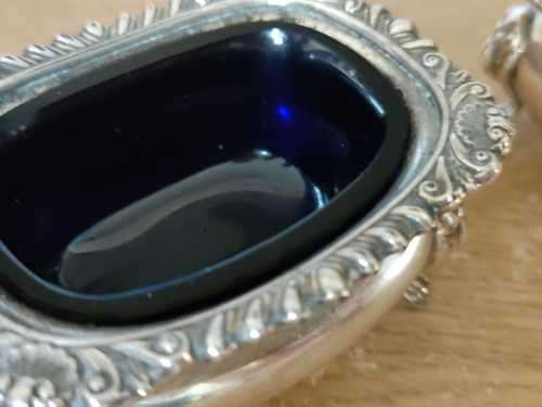 Hallmarked Lowe And Sons Chester - Vintage Mustard/Salt/Pepper with COBALT GLASS  *** RARE ***