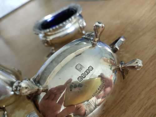 Hallmarked Lowe And Sons Chester - Vintage Mustard/Salt/Pepper with COBALT GLASS  *** RARE ***