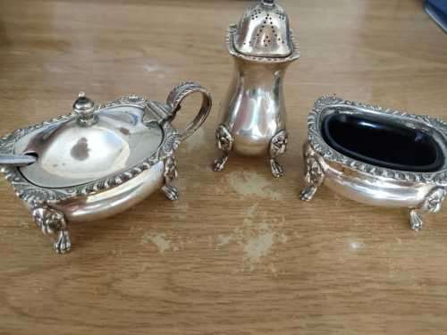 Hallmarked Lowe And Sons Chester - Vintage Mustard/Salt/Pepper with COBALT GLASS  *** RARE ***