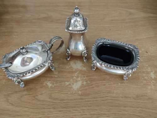 Hallmarked Lowe And Sons Chester - Vintage Mustard/Salt/Pepper with COBALT GLASS  *** RARE ***