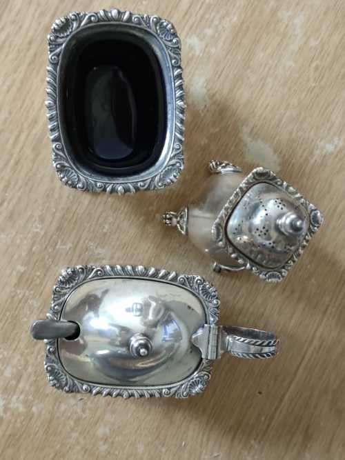 Hallmarked Lowe And Sons Chester - Vintage Mustard/Salt/Pepper with COBALT GLASS  *** RARE ***