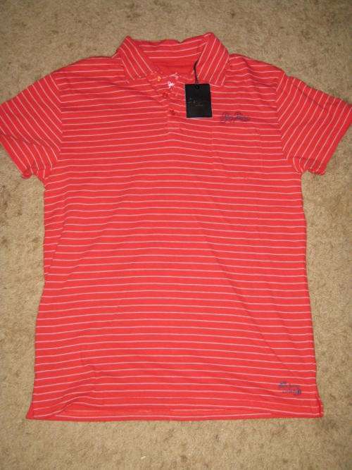 Authentic Brand New Pepe Men's Yarndye Stripe Golfer - Enen Red