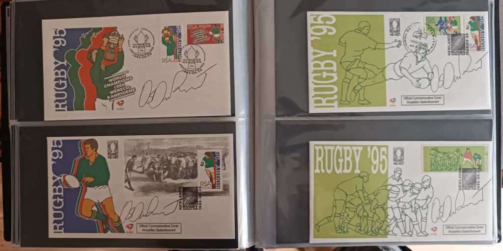 RSA - RUGBY 95 - FDC 6.14A, B, C AND D - ALL SIGNED BY OS DU RANDT