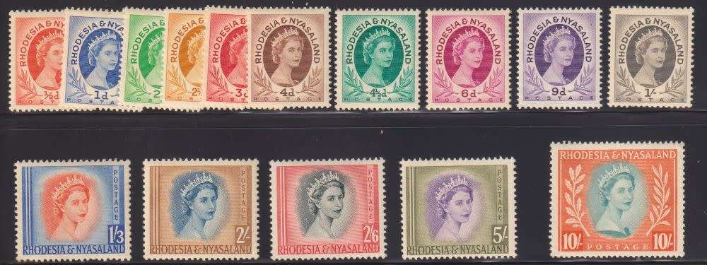 RHODESIA & NYASALAND 1954 SET TO 10/- UM