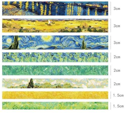 Washi tapes - Van Gogh inspired - Set of 8 Rolls Gold Foil