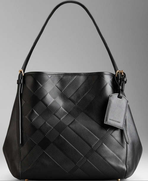 ORIGINAL BURBERRY SMALL EMBOSSED CHECK LEATHER TOTE BAG