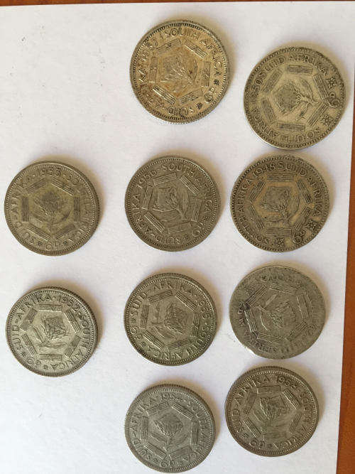 South African Sixpence Silver X10